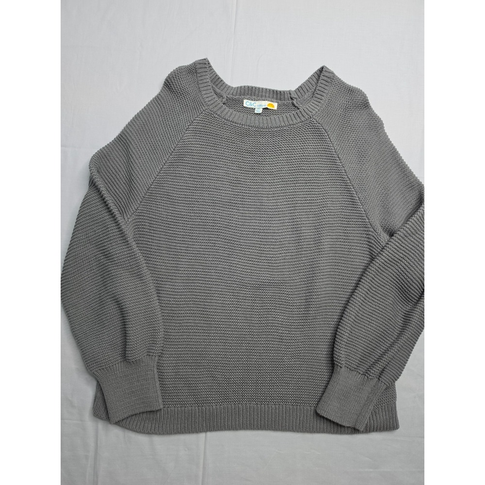 C&C California Sweater Women's XL Gray Cotton Knitted Raglan Sleeve Warm Wear